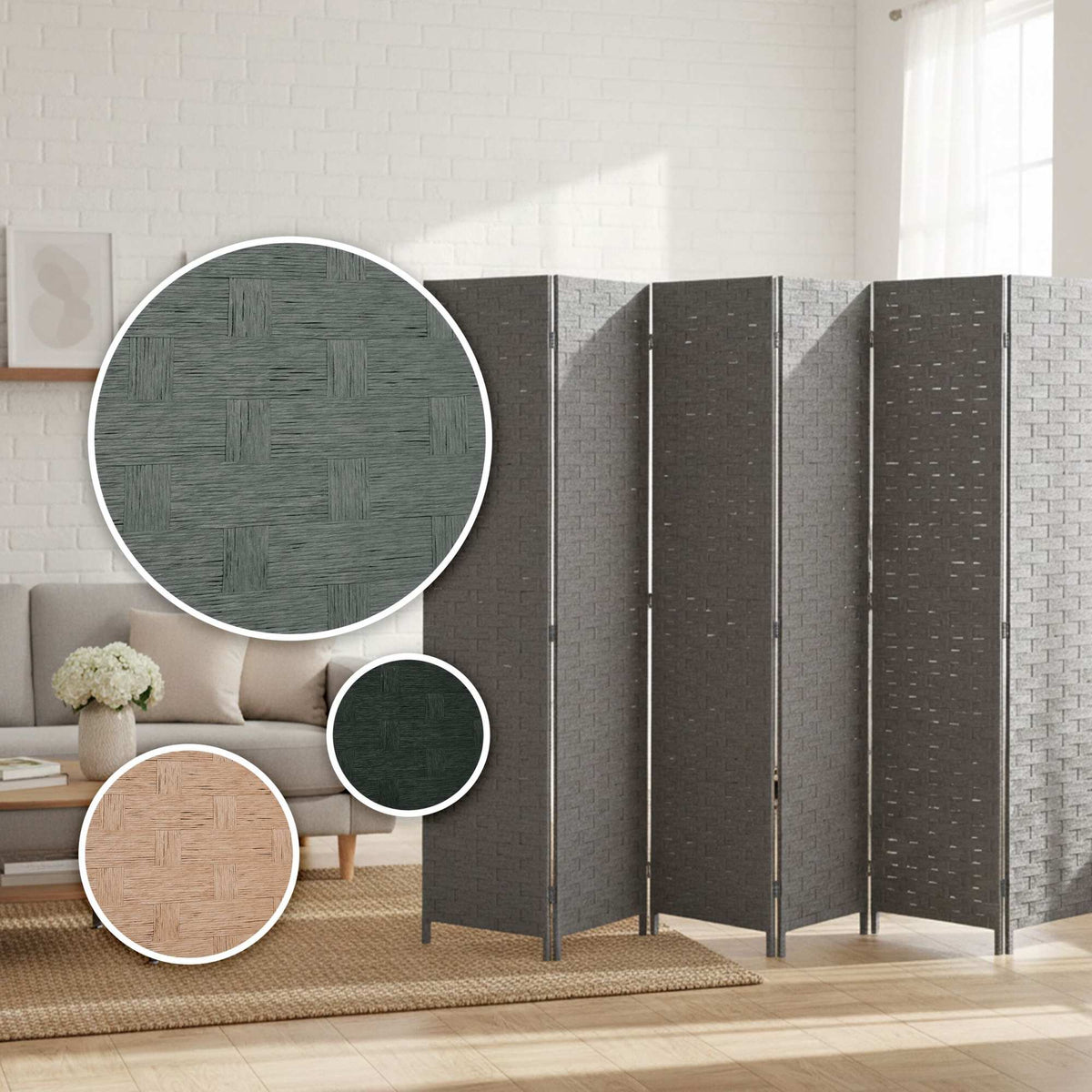 8-Panel Room Divider Folding Screen