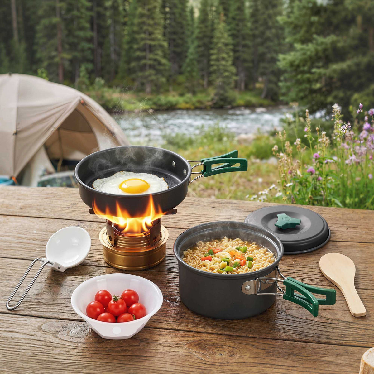 8-Piece Camping Cookware Set with Anti-Scald Handles