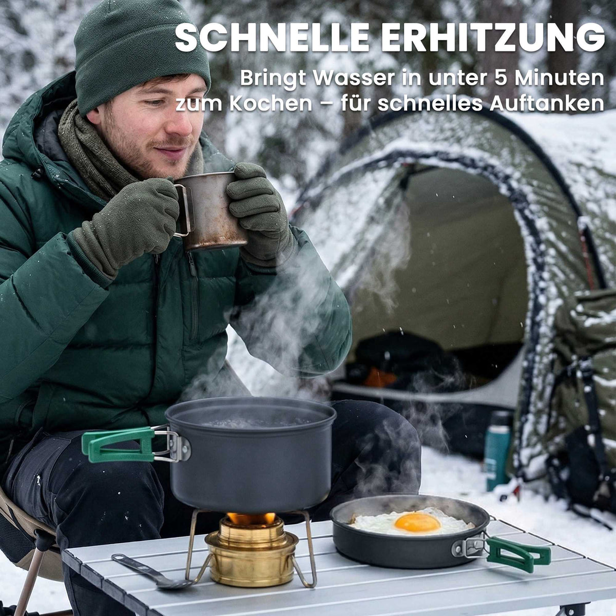 8-Piece Camping Cookware Set with Anti-Scald Handles