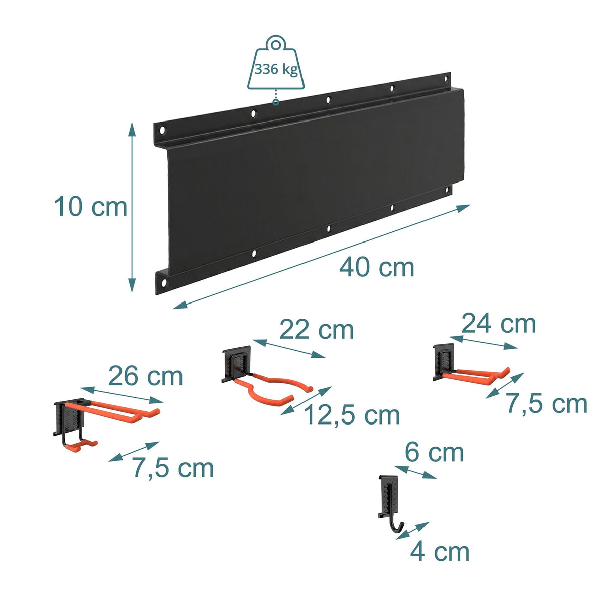 8-Piece Wall Hook Set, Black/Orange, Steel & PVC