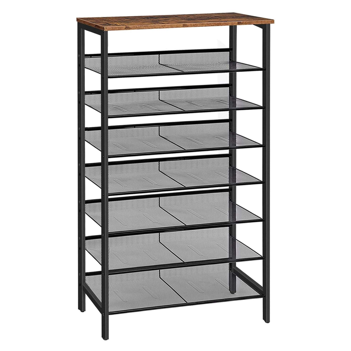 8-Tier Metal & MDF Shoe Rack, Brown