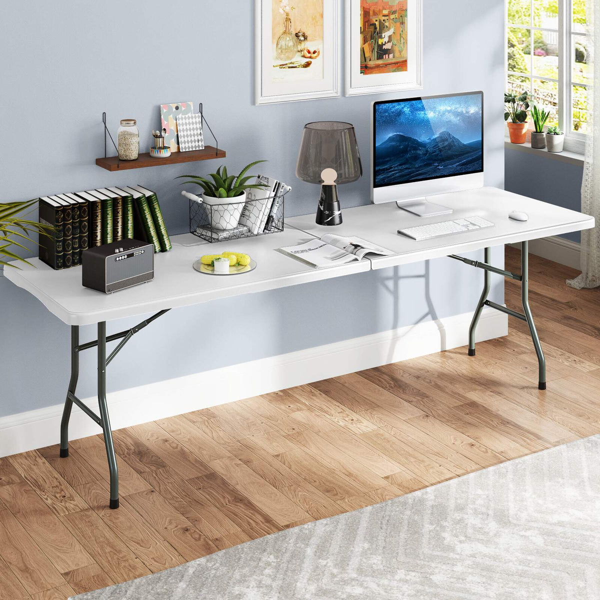 8 ft Folding Table with HDPE Top, 350 lbs Capacity