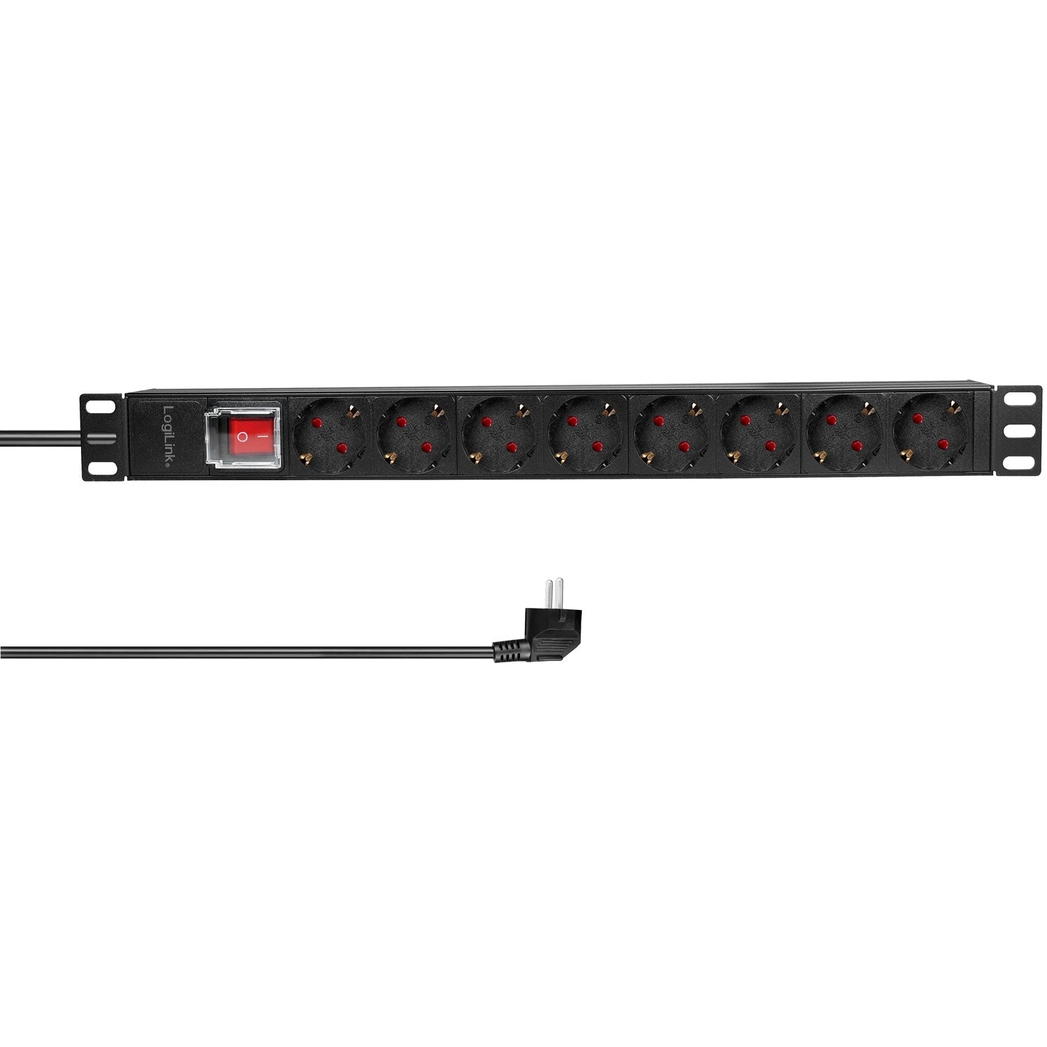 8-way branch socket with switch for 19" rack U1 Black