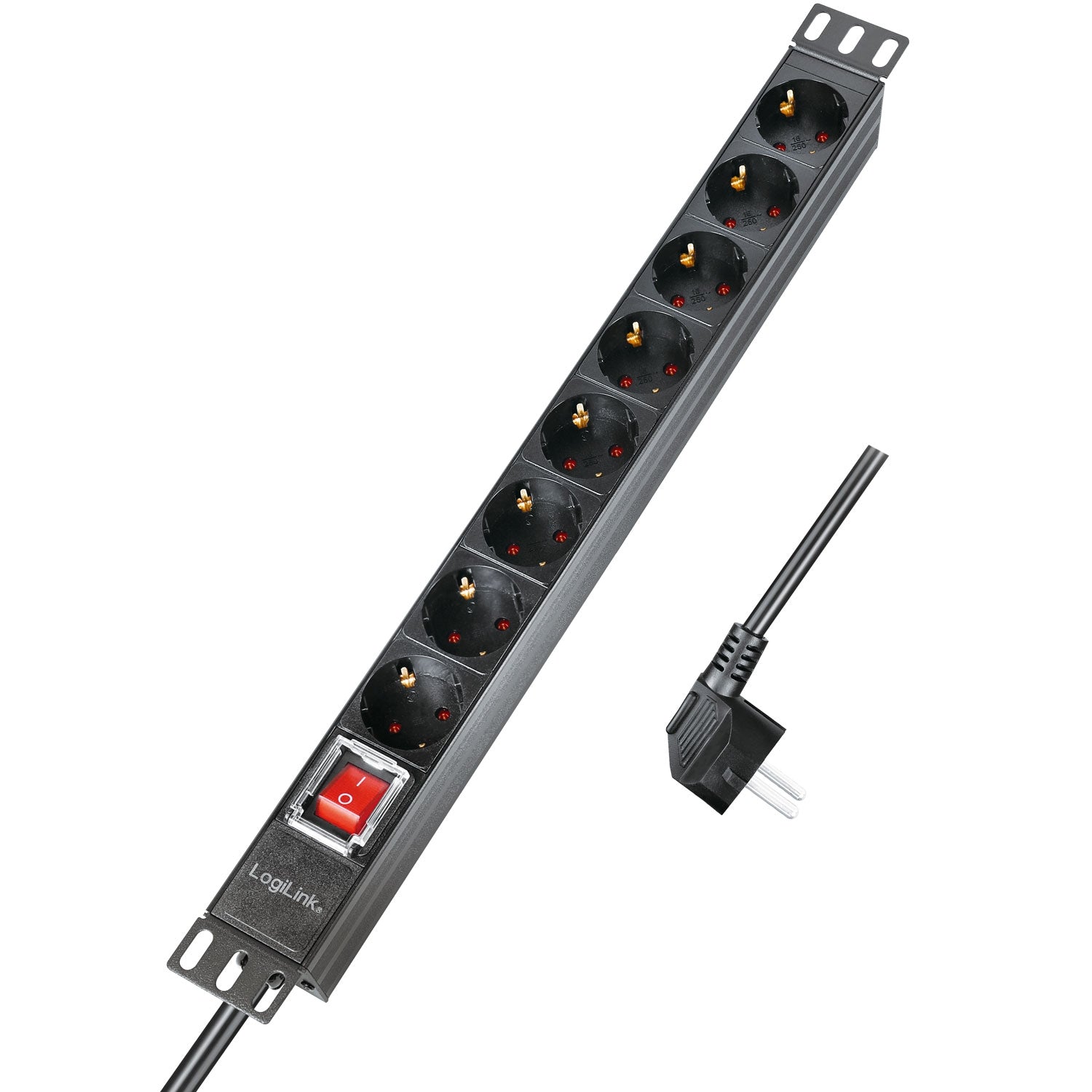 8-way branch socket with switch for 19" rack U1 Black