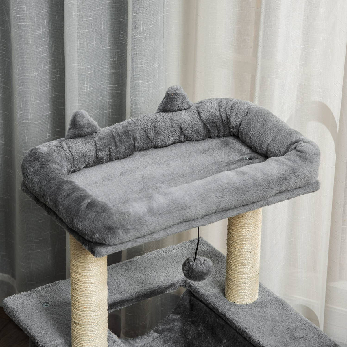 90Cm Scratching Post Hammock Play Tree Cat Cave Platforms Climbing Tree Plush Sisal Gray