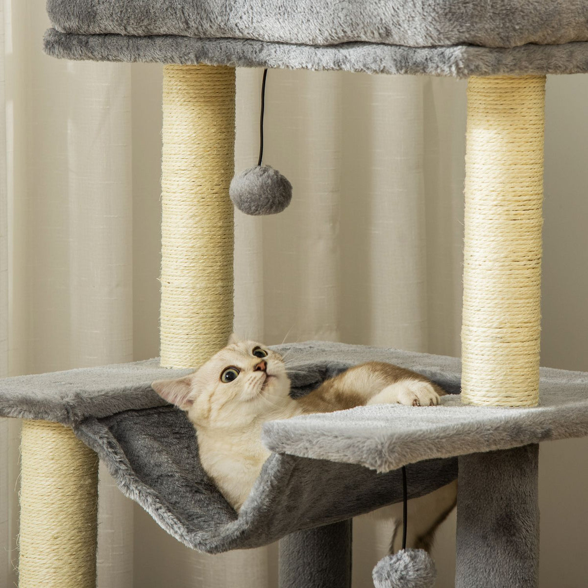 90Cm Scratching Post Hammock Play Tree Cat Cave Platforms Climbing Tree Plush Sisal Gray