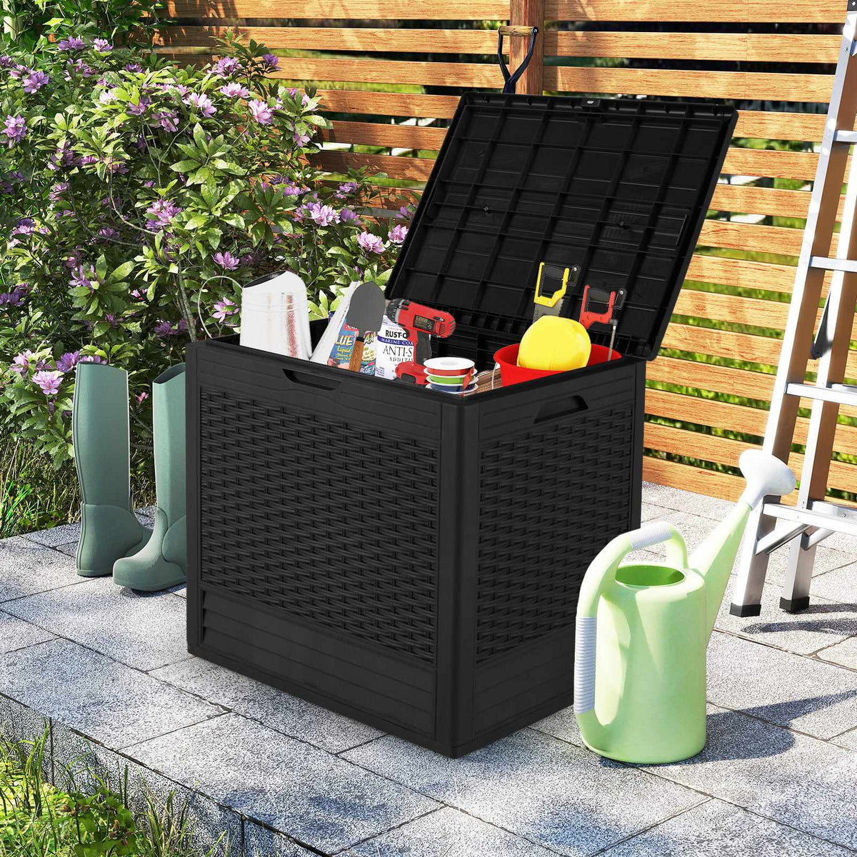96L Outdoor Storage Box, Lockable Lid, Rattan Pattern