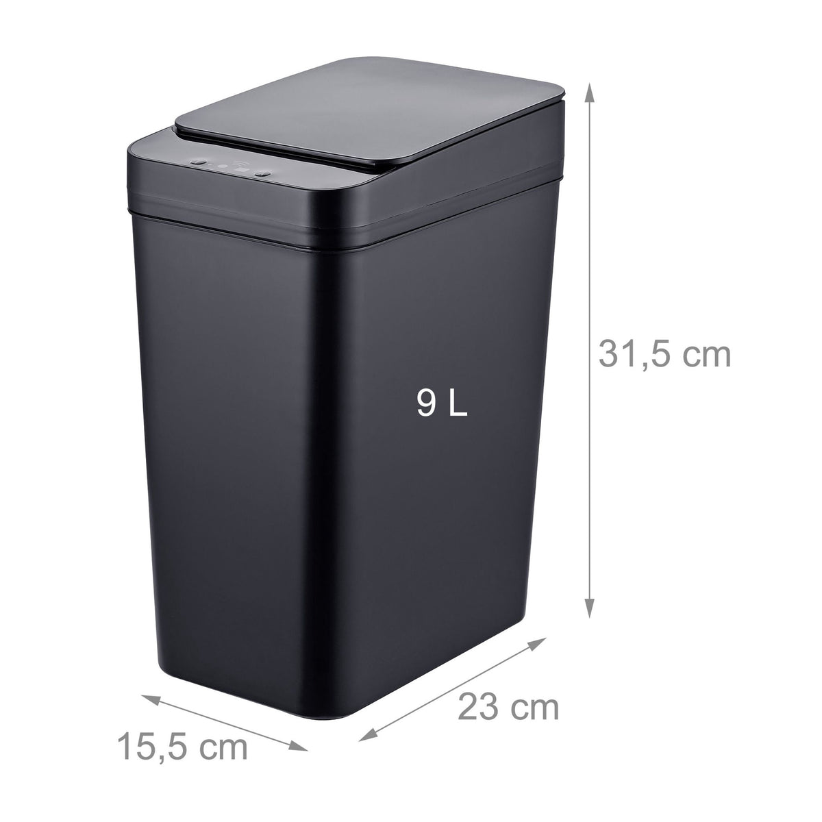 9L Black Plastic Sensor Bin for Kitchen