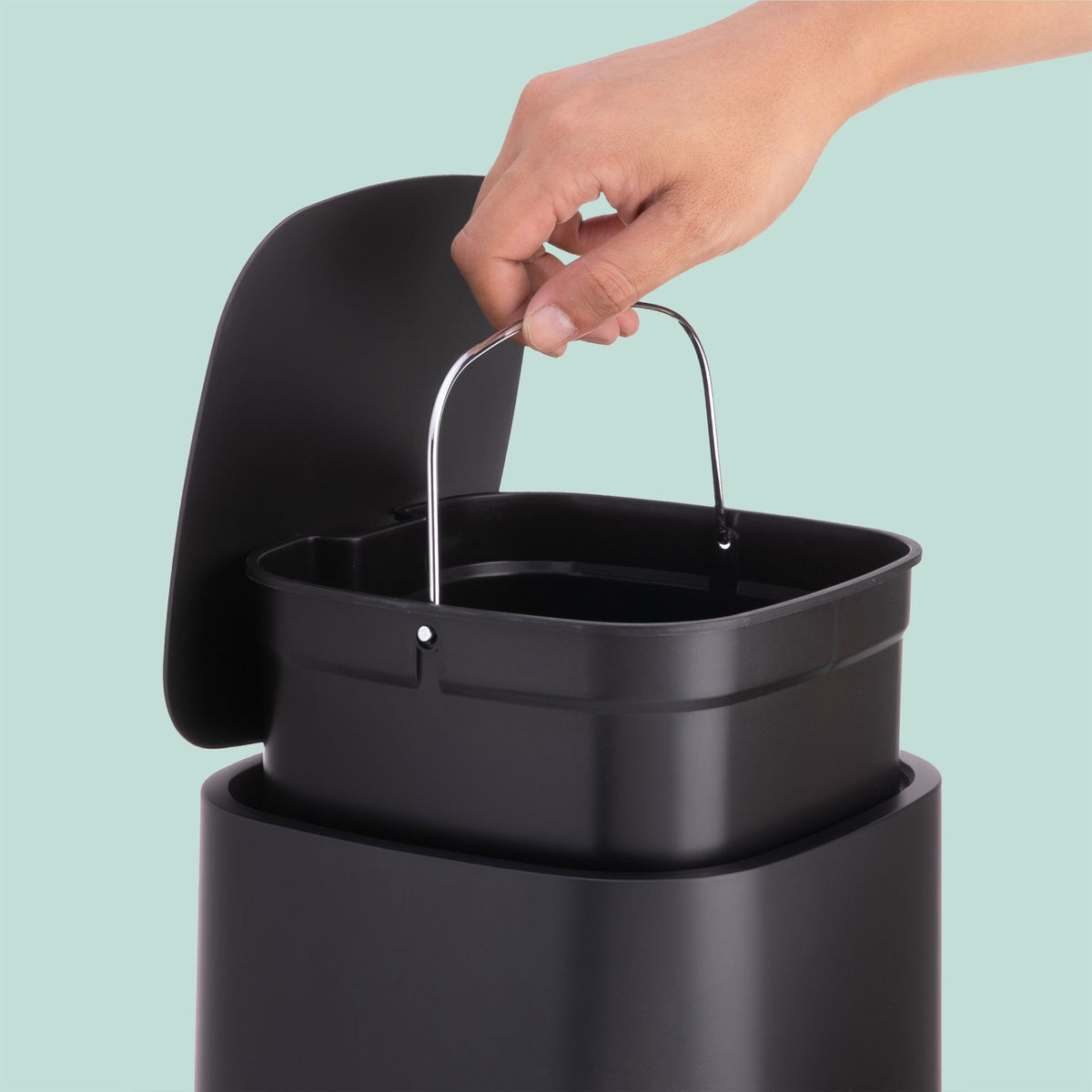 9L Square Pedal Bin, Plastic, Soft-Close Lid