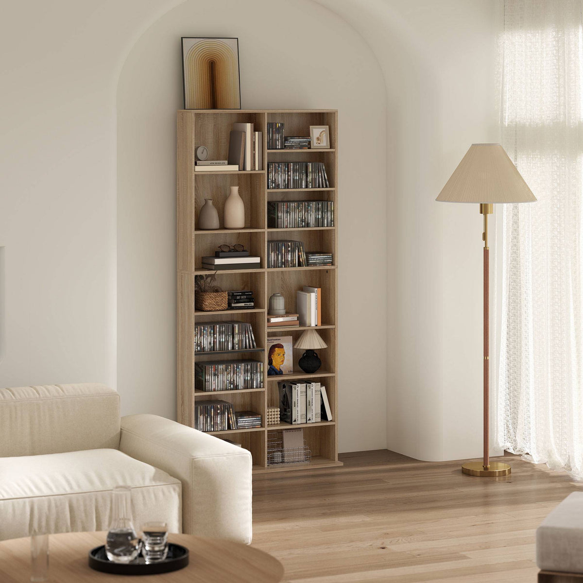 9-Tier DVD Shelf, 18 Compartments, Adjustable Shelves