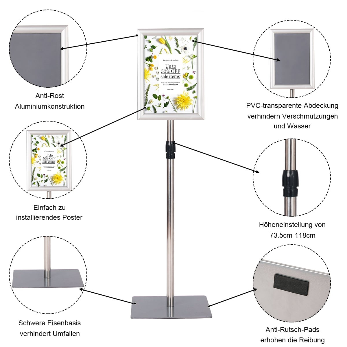 A4 Adjustable Display Stand, 2-Pack, Silver Metal Frame