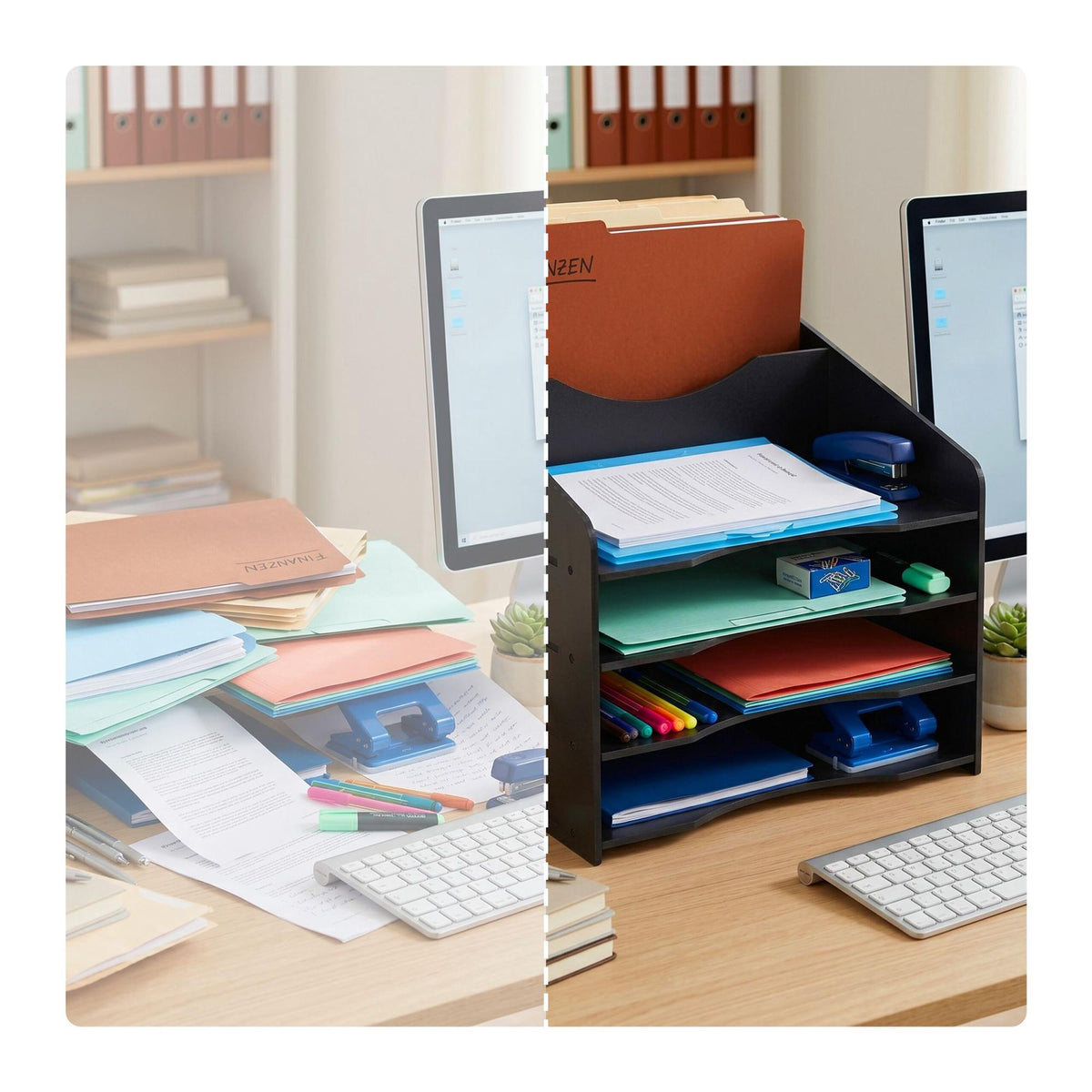 A4 Document Sorter, 6 Compartments, MDF, Black