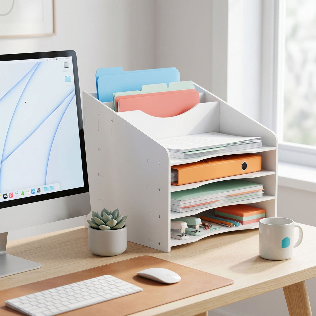 A4 Document Sorter with 6 Compartments – White MDF