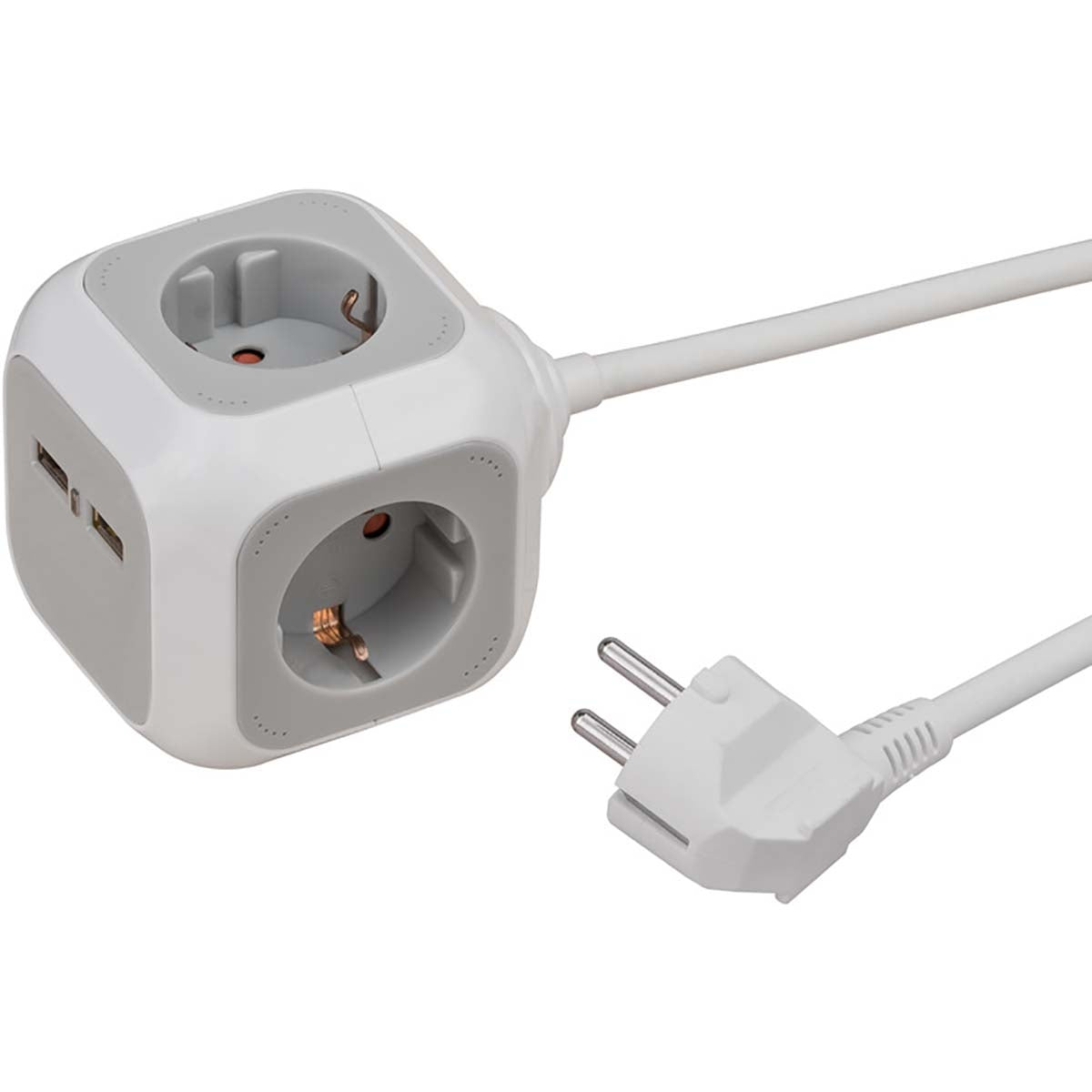 ALEA-Power Electric box with USB/connector block (4-way plug-in socket, 2x USB charger and 1.40 m cable) TYPE F