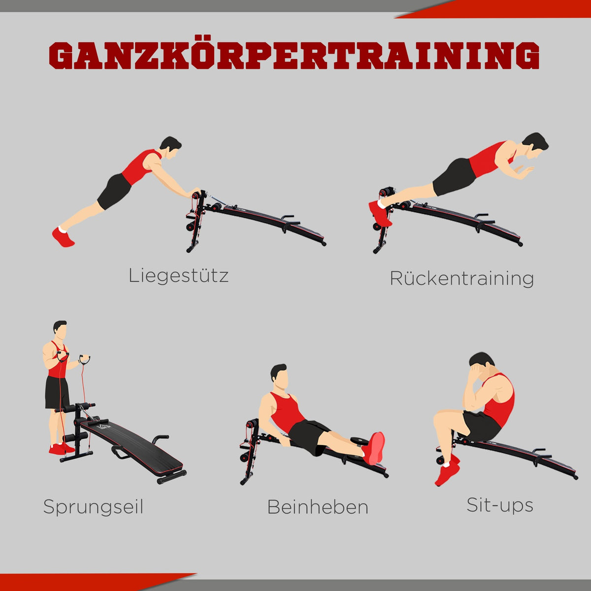 Abdominal Trainer Training Bench Sit Up Bench Resistance Bands Adjustable Up To 120Kg 37.5X55.5X50-68Cm