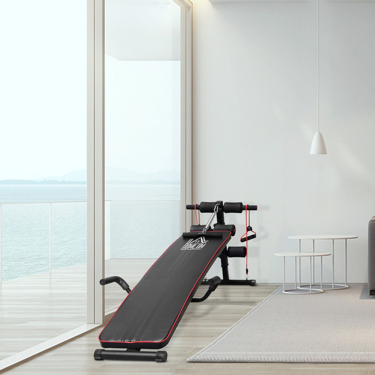 Abdominal Trainer Training Bench Sit Up Bench Resistance Bands Adjustable Up To 120Kg 37.5X55.5X50-68Cm