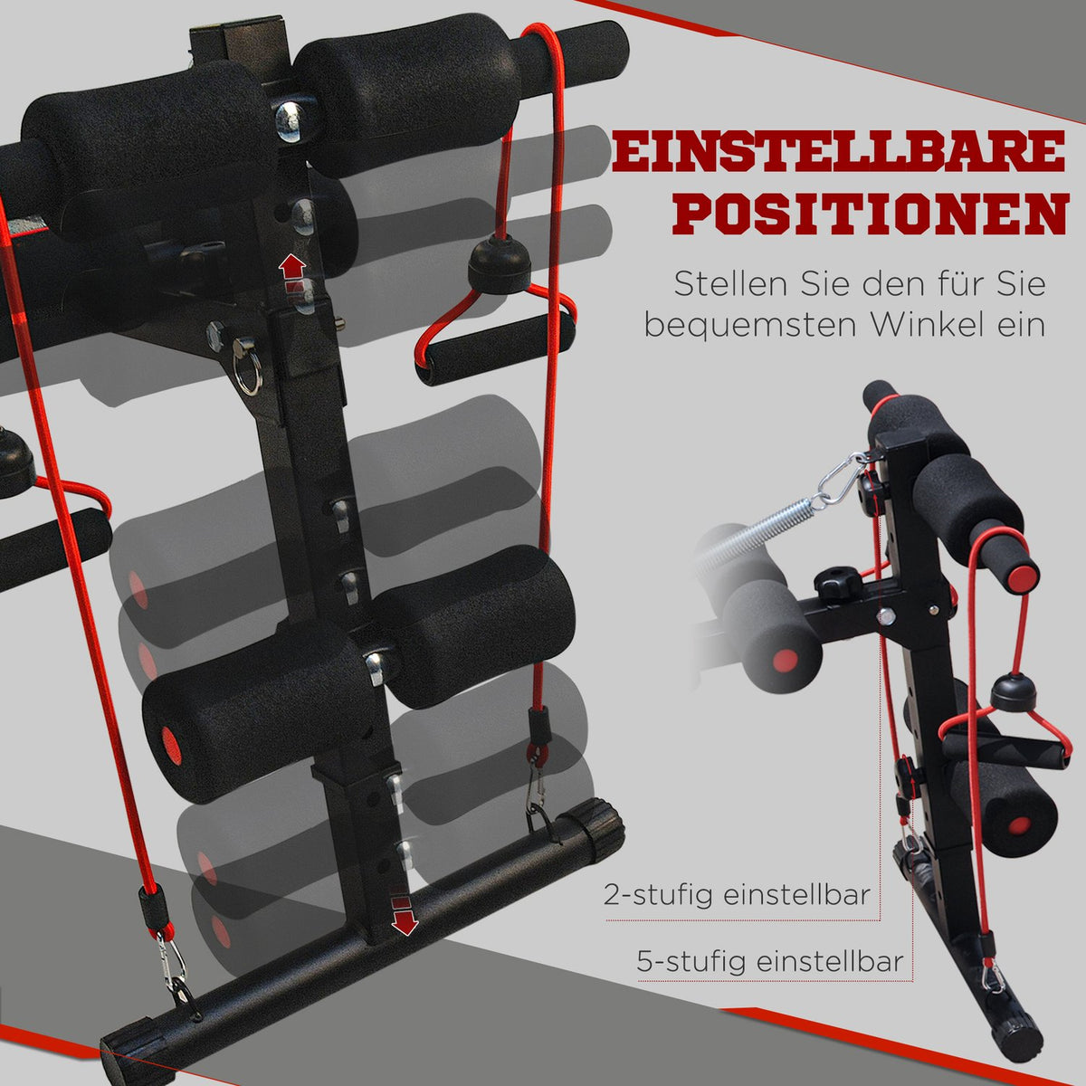Abdominal Trainer Training Bench Sit Up Bench Resistance Bands Adjustable Up To 120Kg 37.5X55.5X50-68Cm