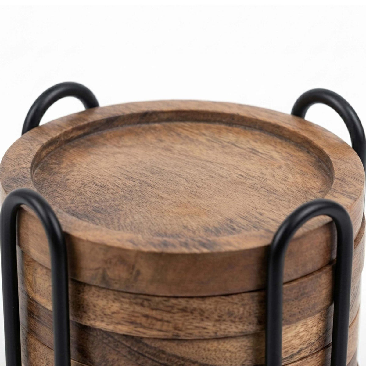 Acacia Wood Coaster Set with Holder – 6 Pieces