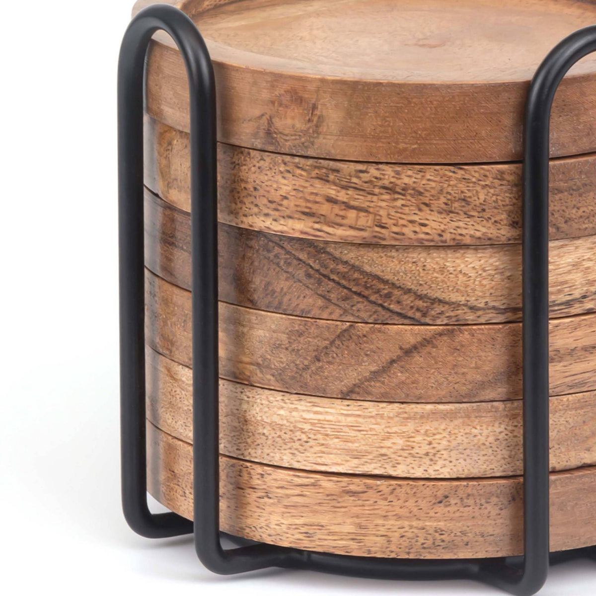 Acacia Wood Coaster Set with Holder – 6 Pieces