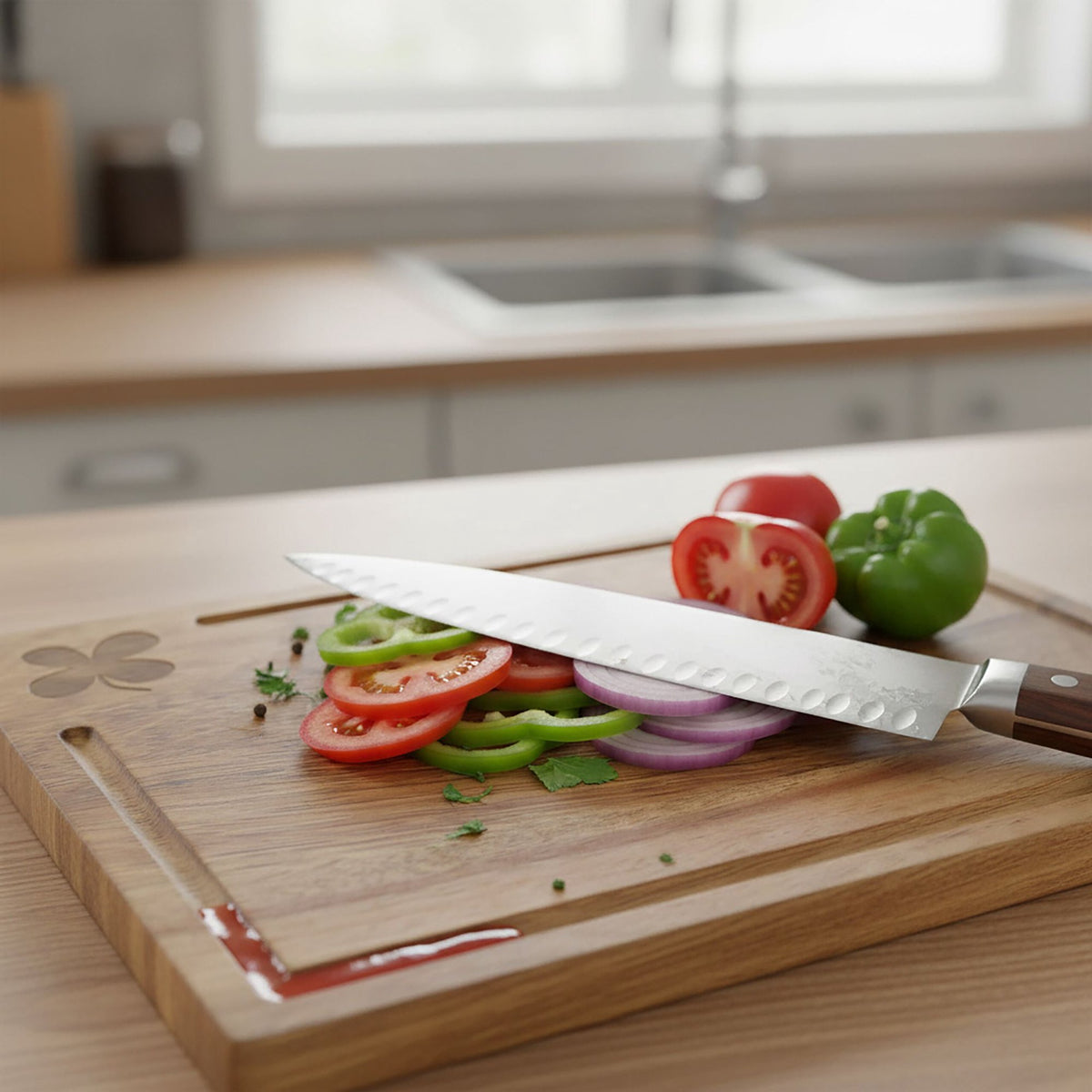 Acacia Wood Cutting Boards Set with Stand – 3 Pieces