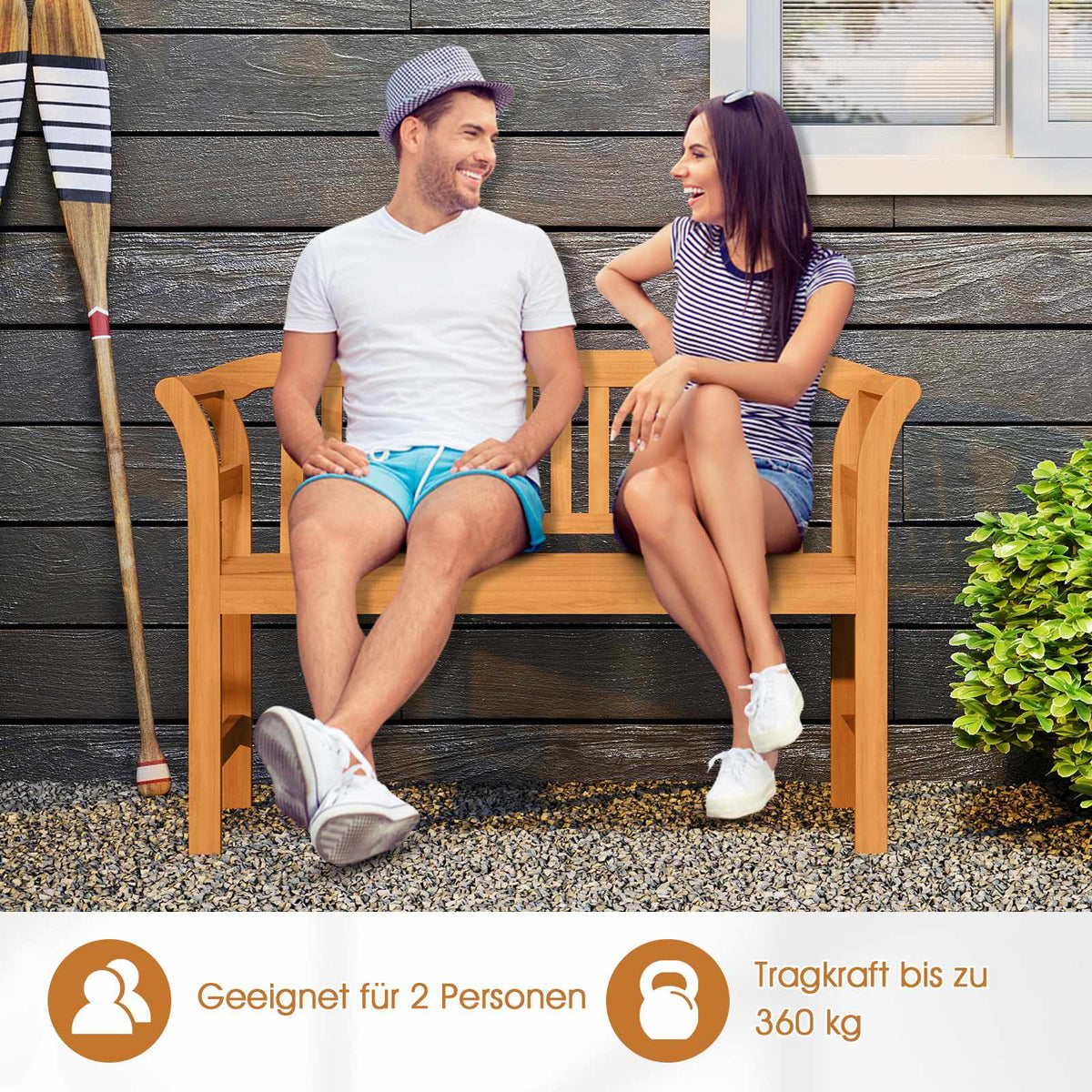 Acacia Wood Outdoor Bench, 2-Seater, 360 kg Capacity