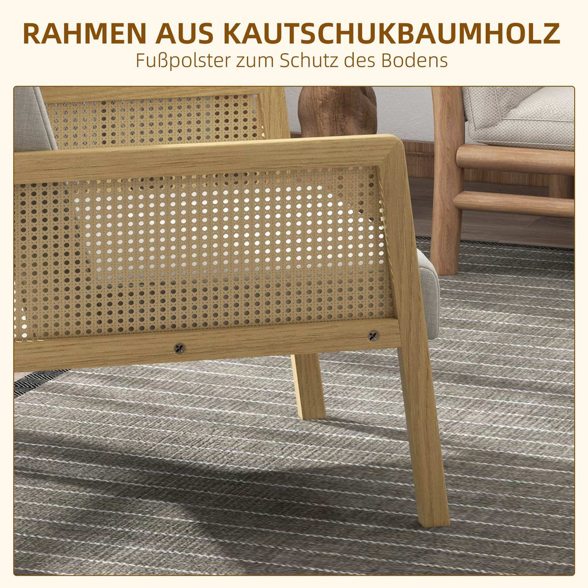 Accent Chair, Relaxation Chair & Lounge Chair With Armrest In Rattan Look, Upholstered, Linen Look, For Living Room