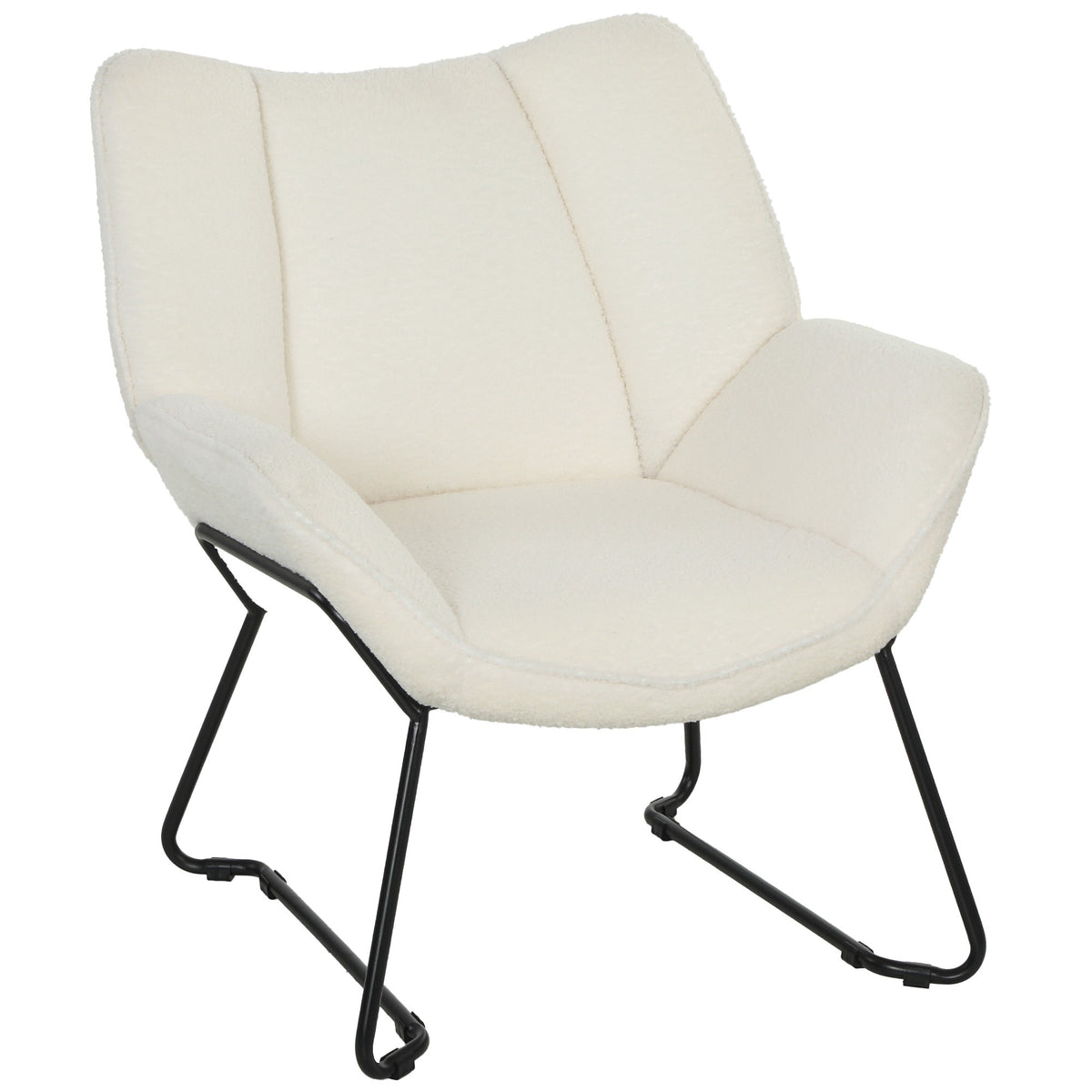 Accent Chair, Sherpa Fleece, Wide Back, Steel Legs, White