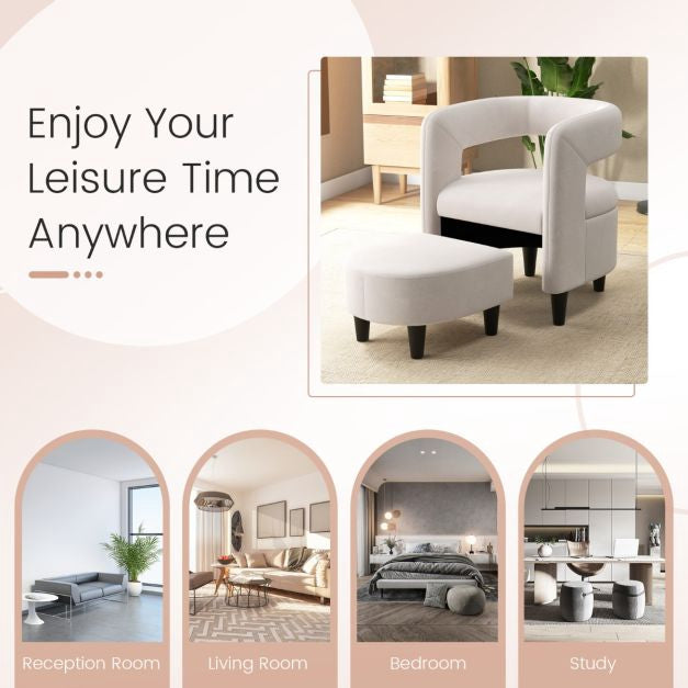 Accent Chair with Ottoman, Beige Velvet, 150 kg Capacity