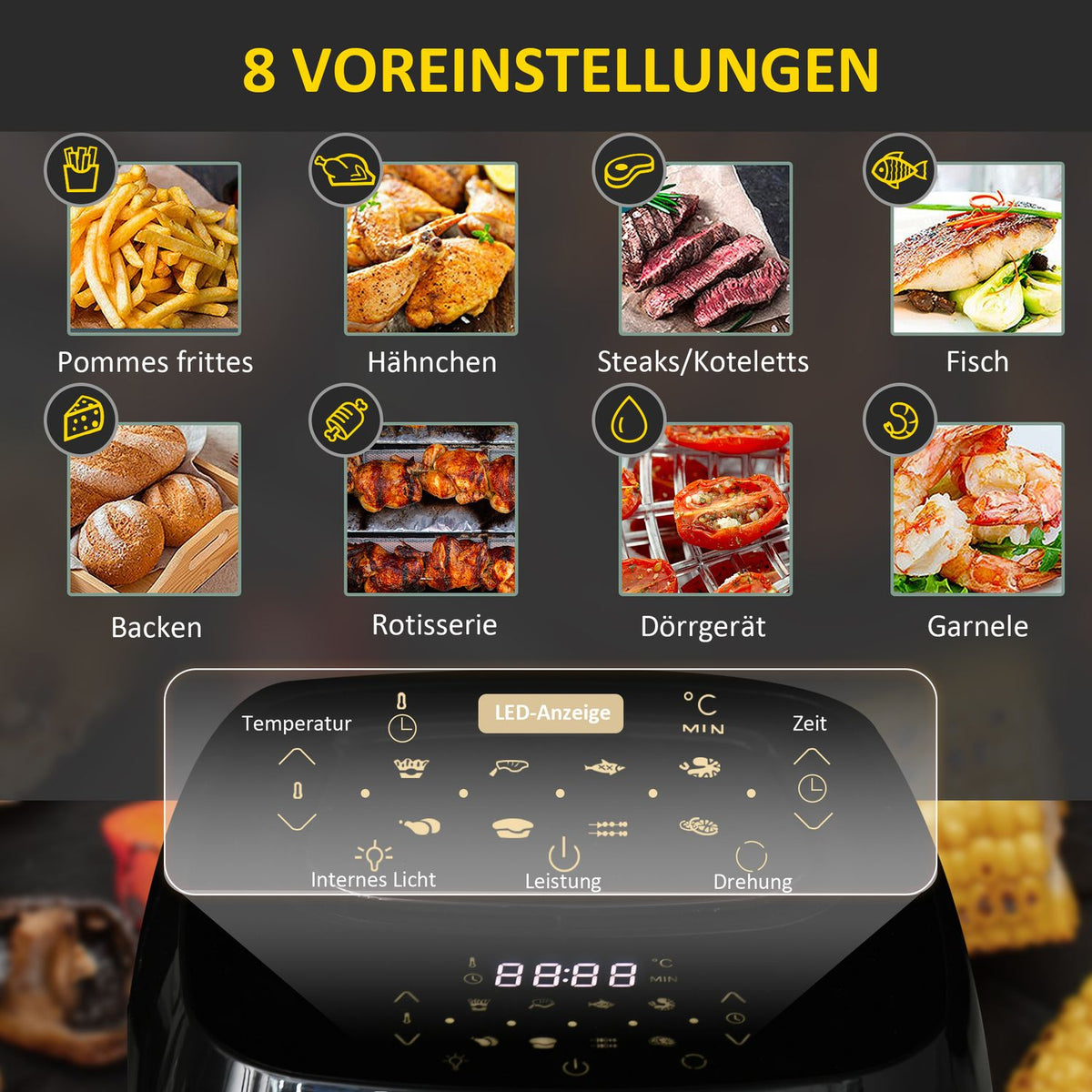 Accessories, Dehydrator & Grill Function, Oil-Free Cooking, Black, 32X35.6X37.9Cm