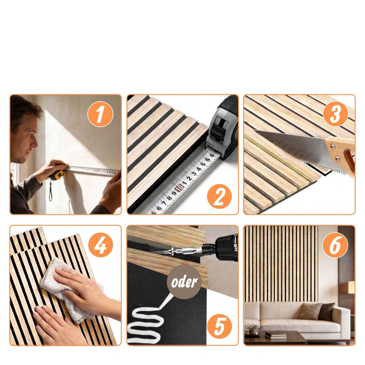 Acoustic Wall Panels, 120x60 cm, Wood Veneer, Sound Absorbing