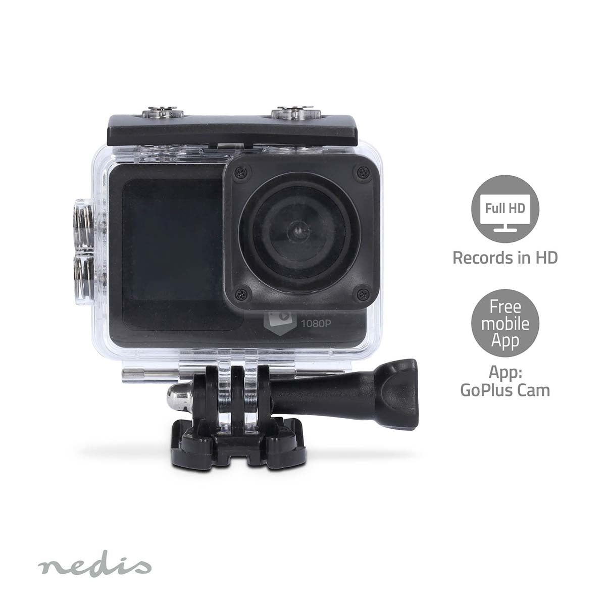 Action Camera | Dual Screen | 1080p@30fps | 12 MPixel | Waterproof up to: 30.0 m | 70 min | Wi-Fi | App available for: Android™ / IOS | Brackets included | Black