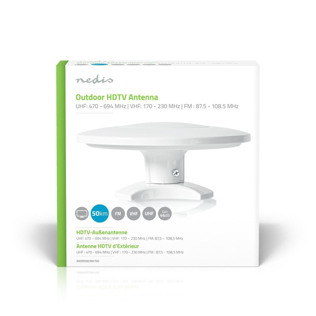 Active HDTV Antenna | Active | Connector type: F connector | FM / UHF / VHF | Reception area: 0-50 km | LTE700 | Gain: 28 dB | White