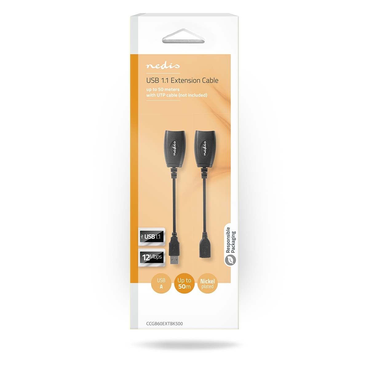 Active USB cable | USB 1.1 | USB-A Male | RJ45 Female | 12 Mbps | 0.20 m | Round | Nickel Plated | PVC | Copper | Box