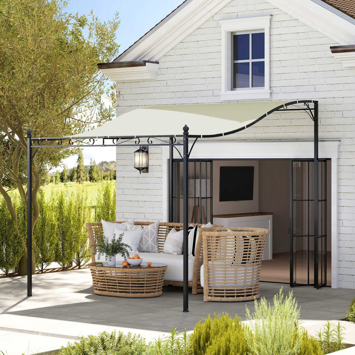 Add-on pavilion pergola with roof, water-repellent pavilion canopy, free-standing garden pavilion, patio pavilion, canopy, sun protection for terrace, garden, approx. 2.5 x 3 x 2.5 m, cream white