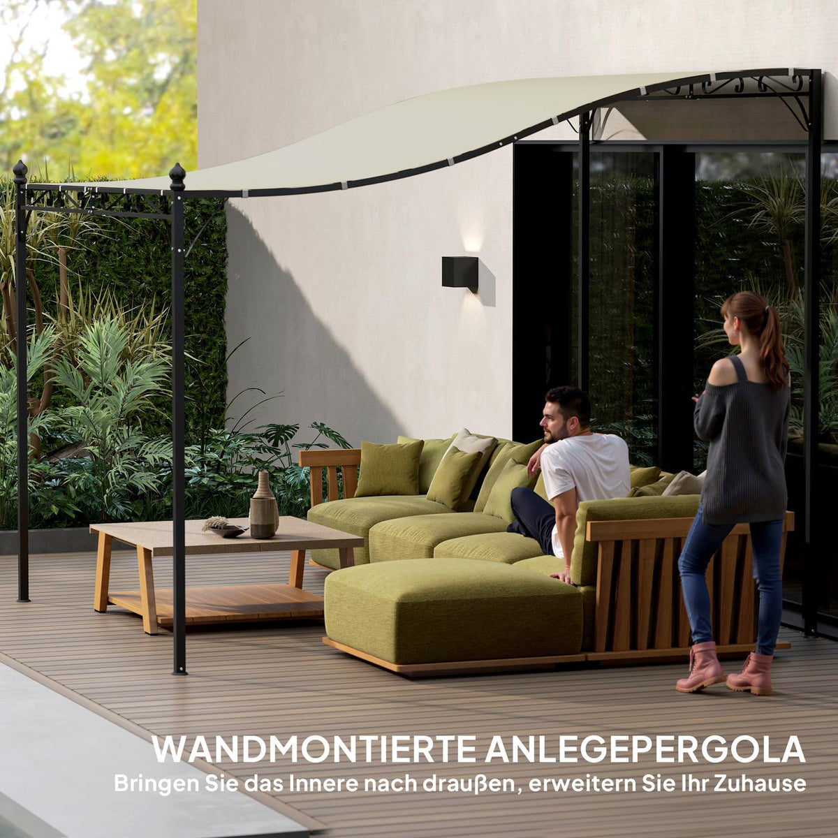 Add-on pavilion pergola with roof, water-repellent pavilion canopy, free-standing garden pavilion, patio pavilion, canopy, sun protection for terrace, garden, approx. 2.5 x 3 x 2.5 m, cream white