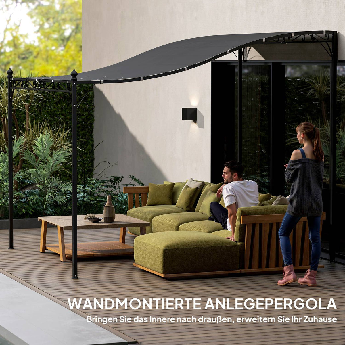 Add-on pavilion pergola with roof, water-repellent pavilion canopy, free-standing garden pavilion, patio pavilion canopy, sun protection for terrace, garden, approx. 2.5 x 3 x 2.5 m, dark gray
