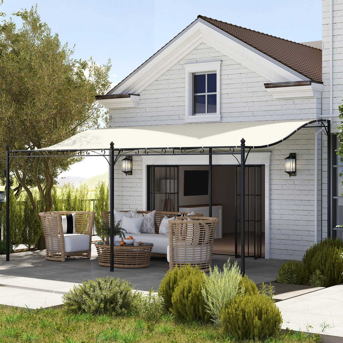 Add-on pavilion pergola with roof, water-repellent pavilion canopy, free-standing garden pavilion patio pavilion canopy sun protection for terrace garden approx. 3x5x2.5 m cream white