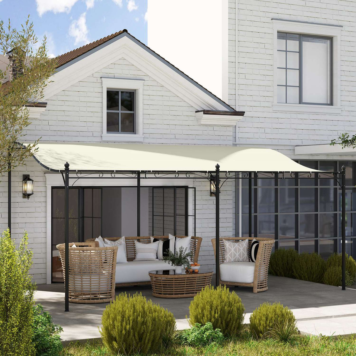 Add-on pavilion pergola with roof, water-repellent pavilion canopy, free-standing garden pavilion patio pavilion canopy sun protection for terrace garden approx. 3x5x2.5 m cream white