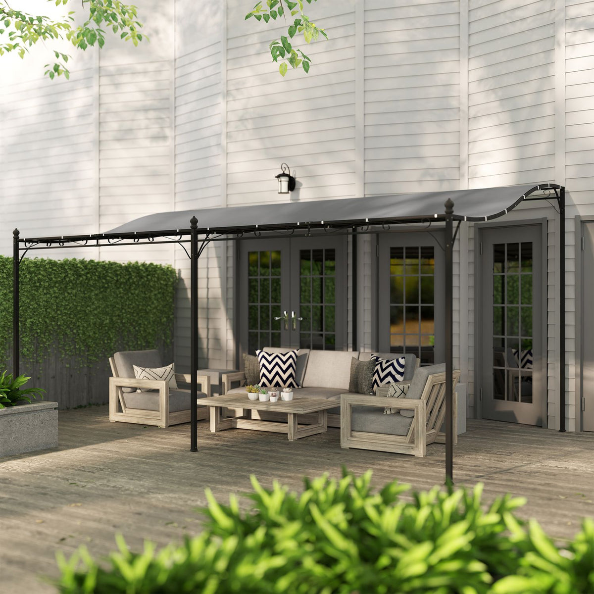 Add-on pavilion pergola with roof, water-repellent pavilion canopy, free-standing garden pavilion, patio pavilion canopy, sun protection for terrace, garden, approx. 3x5x2.5 m, dark gray