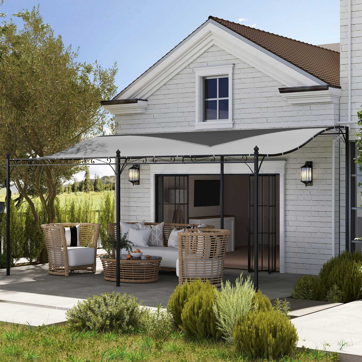Add-on pavilion pergola with roof, water-repellent pavilion canopy, free-standing garden pavilion, patio pavilion canopy, sun protection for terrace, garden, approx. 3x5x2.5 m, dark gray
