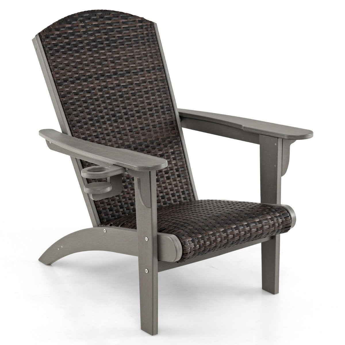 Adirondack Chair with Cup Holder, HDPE & Rattan, Gray