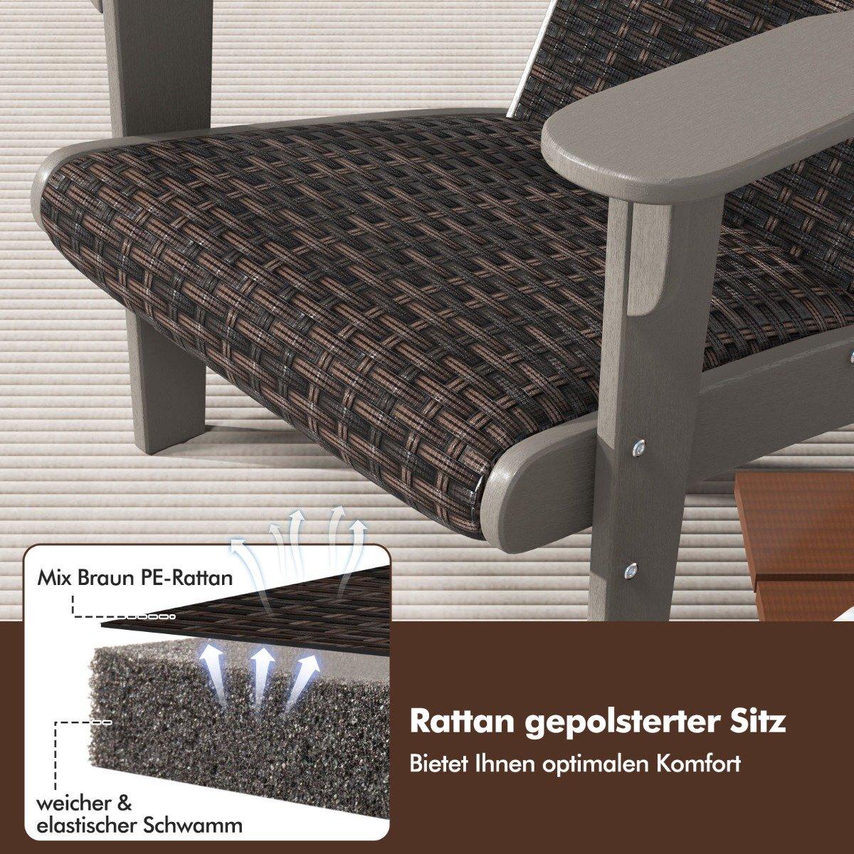 Adirondack Chair with Cup Holder, HDPE & Rattan, Gray