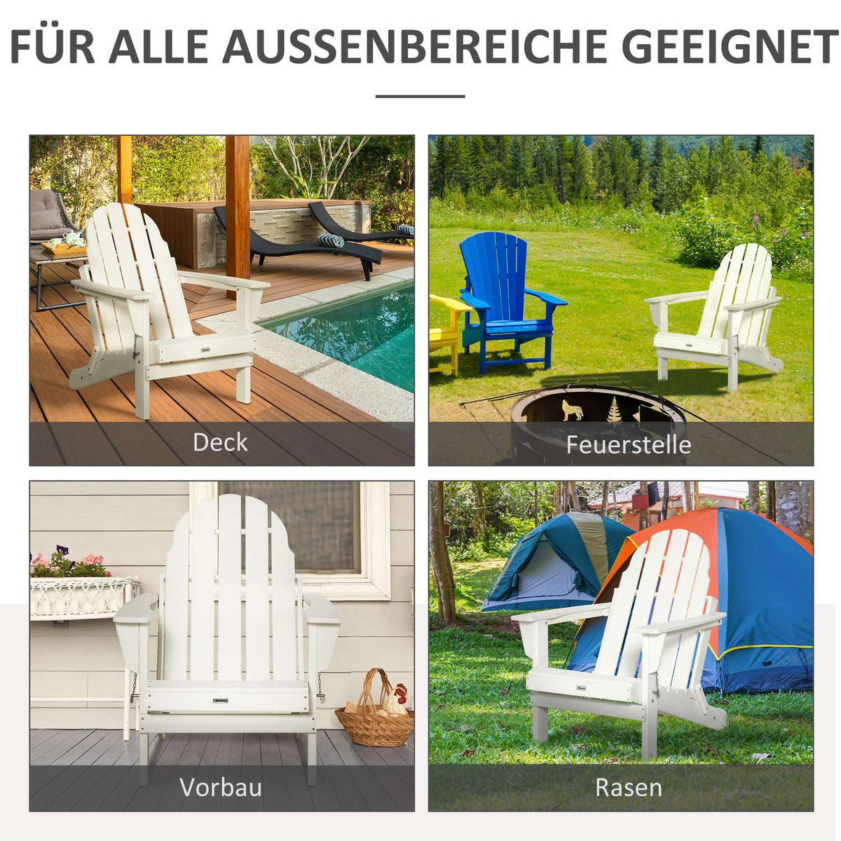Adirondack Garden Chair Foldable Garden Chair Balcony Chair Garden Furniture White 75X87X93Cm