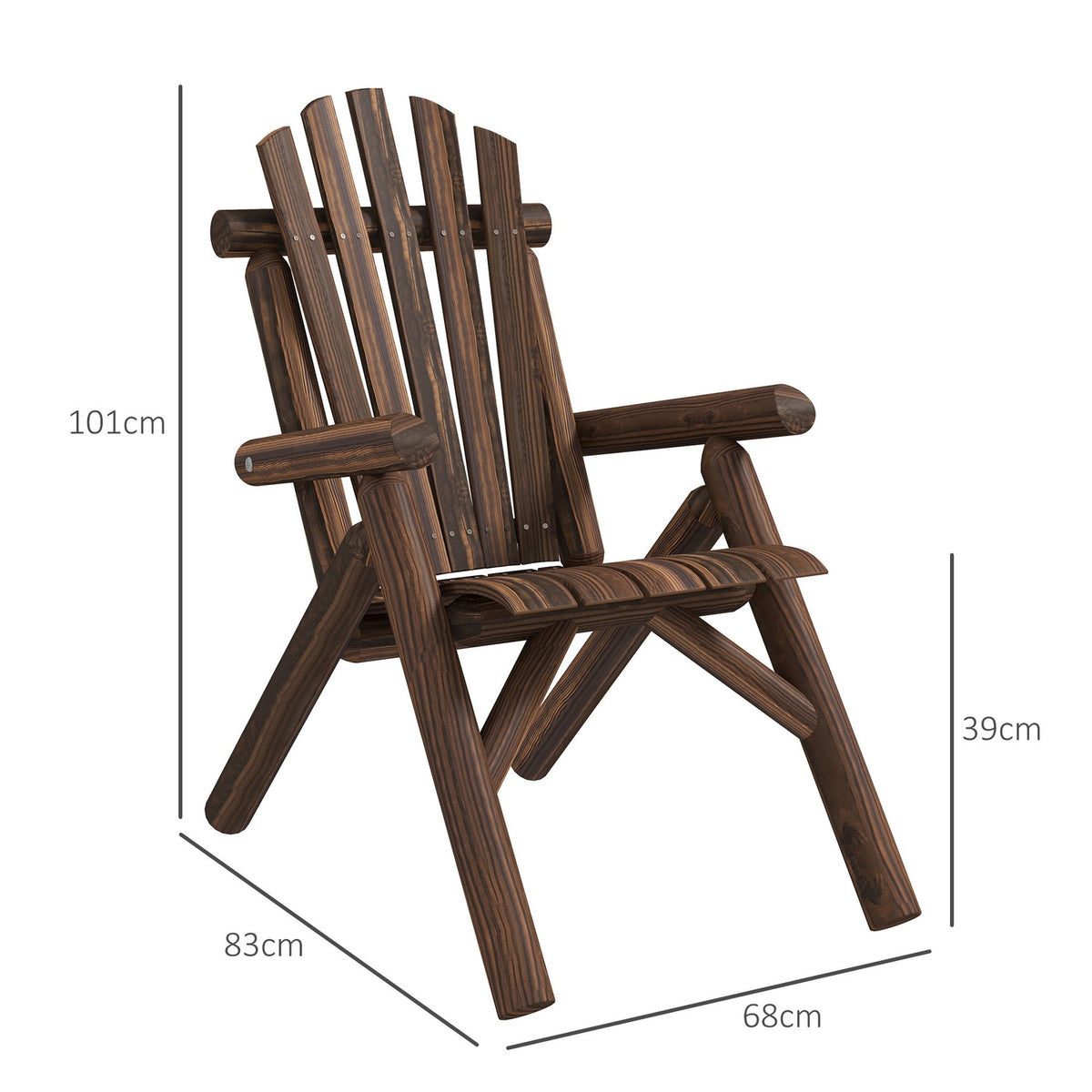 Adirondack Garden Chair Garden Chair Wooden Chair High-Back With Armrest Fir Wood Brown 83 X 68 X 101 Cm