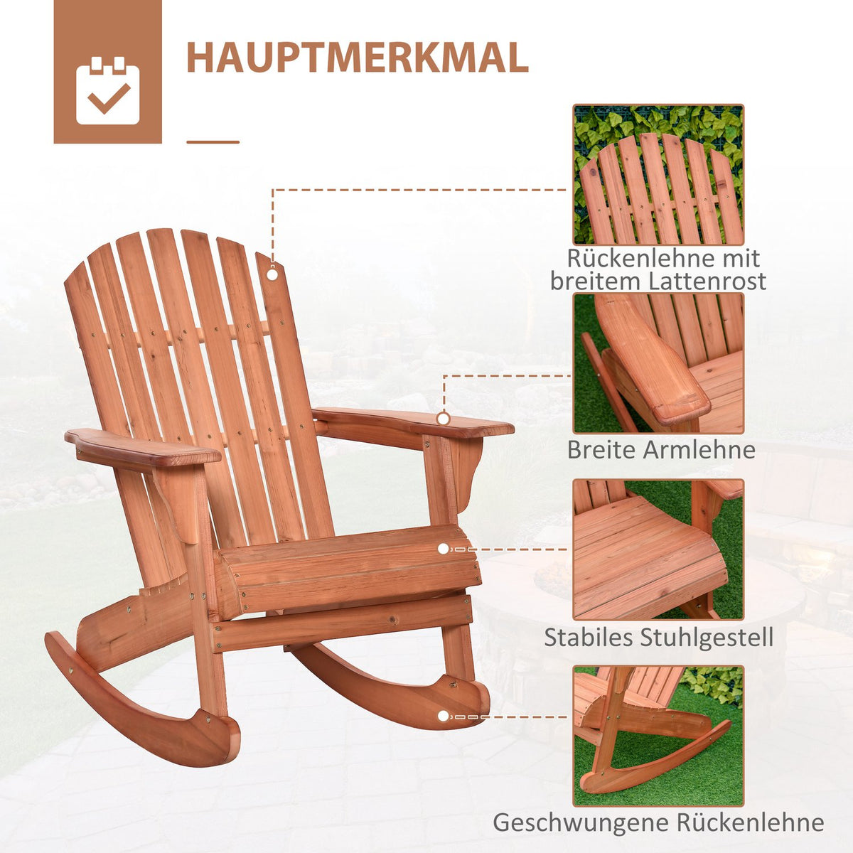 Adirondack Garden Chair Rocking Chair Rocking Chair Garden Chair Garden Furniture Balcony Chair Natural 77 X 94 X 97 Cm