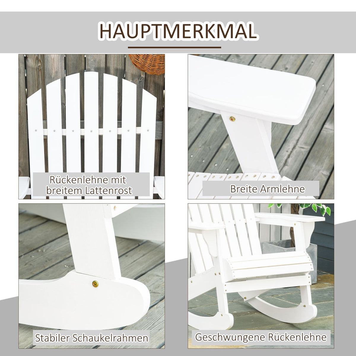 Adirondack Garden Chair Rocking Chair Rocking Chair Garden Chair Garden Furniture Balcony Chair White 77 X 94 X 97 Cm