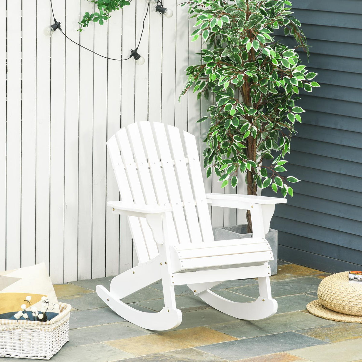 Adirondack Garden Chair Rocking Chair Rocking Chair Garden Chair Garden Furniture Balcony Chair White 77 X 94 X 97 Cm