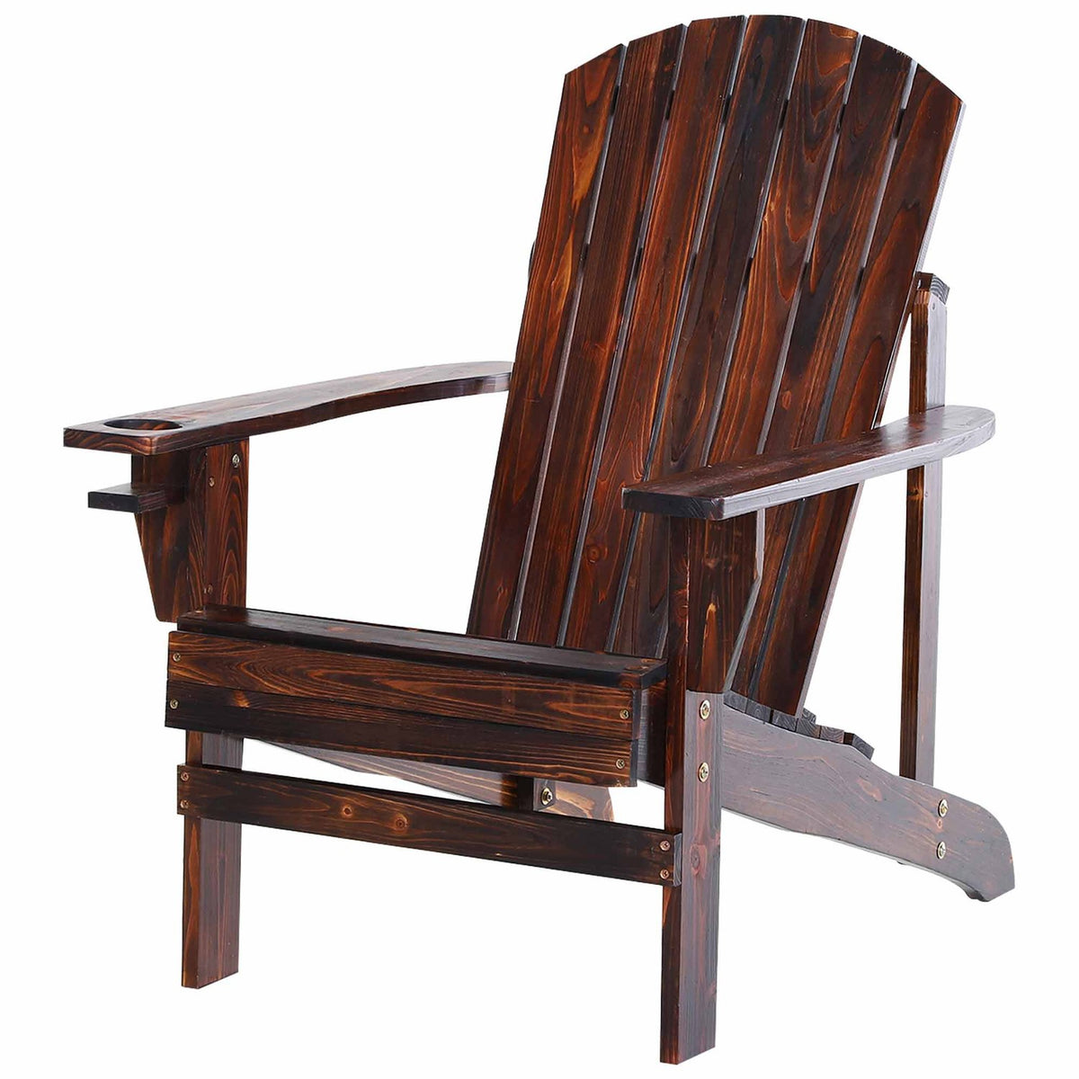 Adirondack Garden Chair With Cup Holder Balcony Chair Solid Wood Charred 72.5 X 97 X 93 Cm
