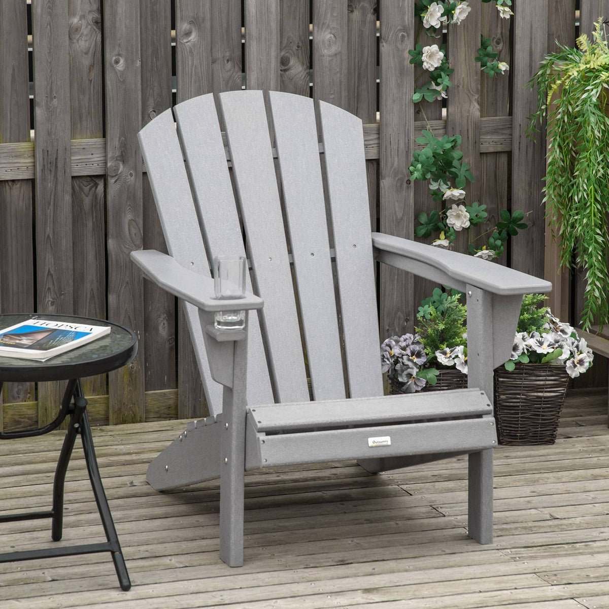 Adirondack Garden Chair With Cup Holder Garden Chair Garden Furniture Balcony Chair Gray Plastic 75 X 87 X 90 Cm