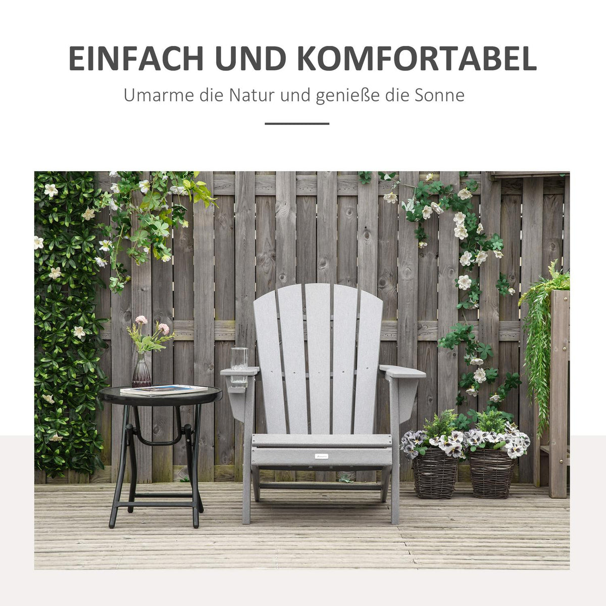 Adirondack Garden Chair With Cup Holder Garden Chair Garden Furniture Balcony Chair Gray Plastic 75 X 87 X 90 Cm